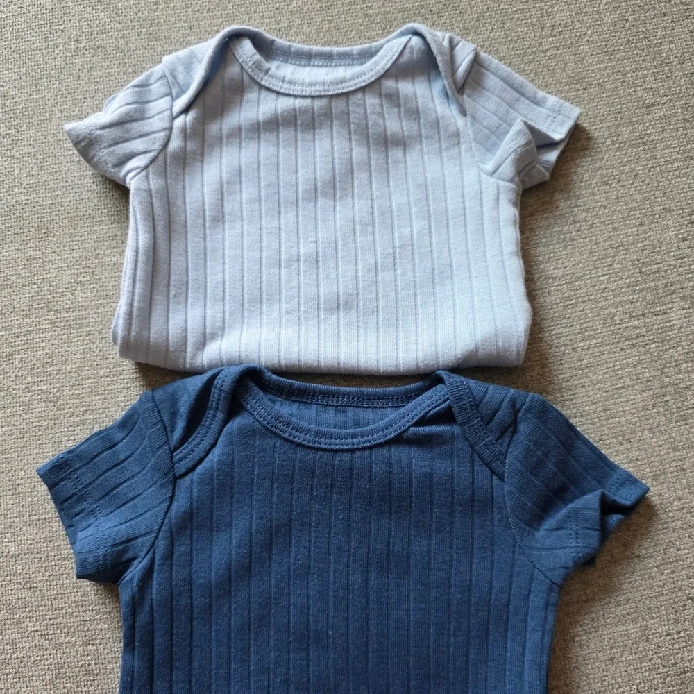 Carters Kyle Deena Baby Boys Bodysuits Lot 4 0-3 Months Blue Elephant Ribbed